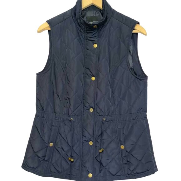 Cynthia Rowley Equestrian Vest Jacket Womens Size M Blue Mid Length Snap Pockets - Picture 1 of 12